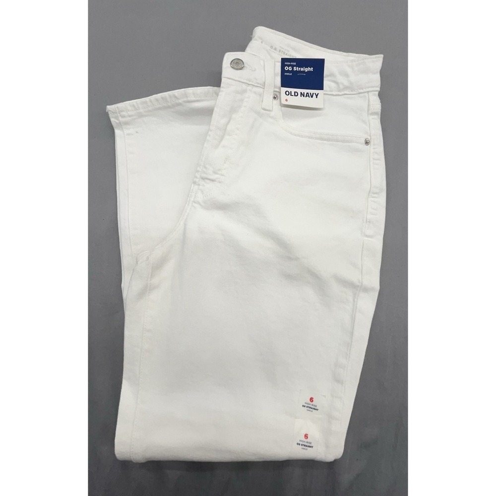 Old Navy Jeans Women White 6 OG Straight Ankle Stretch High Rise Denim Pants